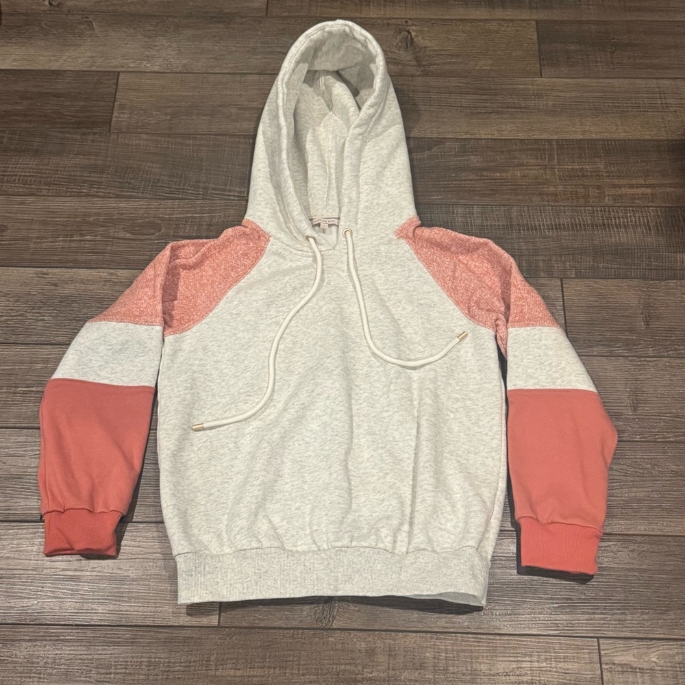Skies Are Blue Colorblock Hoodie Sz Small Oatmeal/Rust